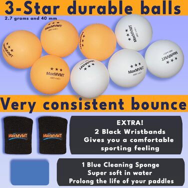 Набір для пінг-понгу MaxMVMT – 7 шарів карбону, комплект для 4 гравців, преміум гума 2.1 мм, 8 тенісних кульок, портативна сумка