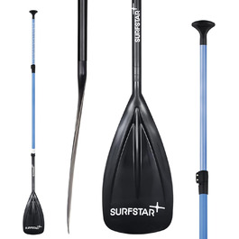 SUP весло Surfstar з фібергласу, плаваюче, 3-секційне, регульоване, довжина 180-220 см, синє, весло для сапборда з нейлоновим лезом