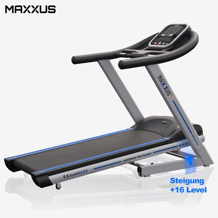 Бігова доріжка MAXXUS 7.3, 18 км/год, електричний нахил, 3 к.с. мотор, 2,21 кВт, складана, 1400x500 мм, до 130 кг, амортизація