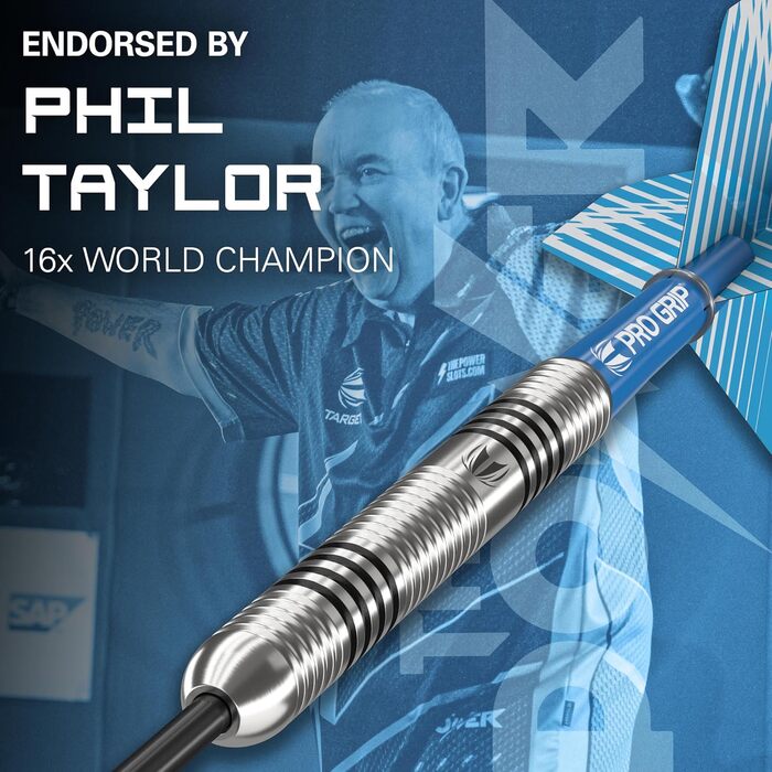 Дротики Target Phil Taylor 22/23/24 г вольфрамові, набір зі стрижнями Pro Grip, крилами Pro Ultra, чохлом, аксесуари для дартсу