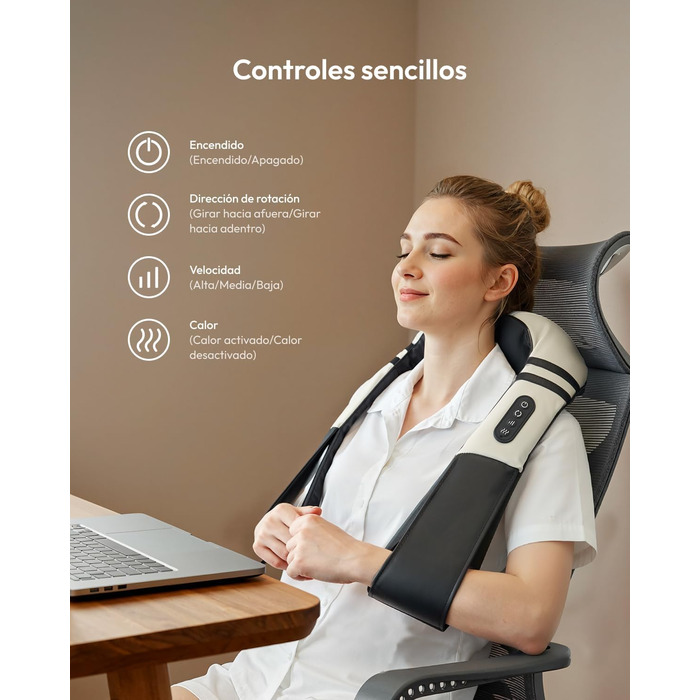 Масажний накид для крісла з підігрівом та 3D масажем, Shiatsu масажер для спини з 3 рівнями інтенсивності, Romm (V-WMN01)