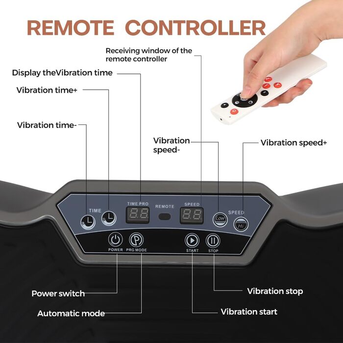 Вібраційна платформа Panana ZZ-SZ302 з тихою системою, 120 рівнів та 10 програм | з пультом ДУ | антиковзаюча | для всього тіла, схуднення | з тренувальними гумками