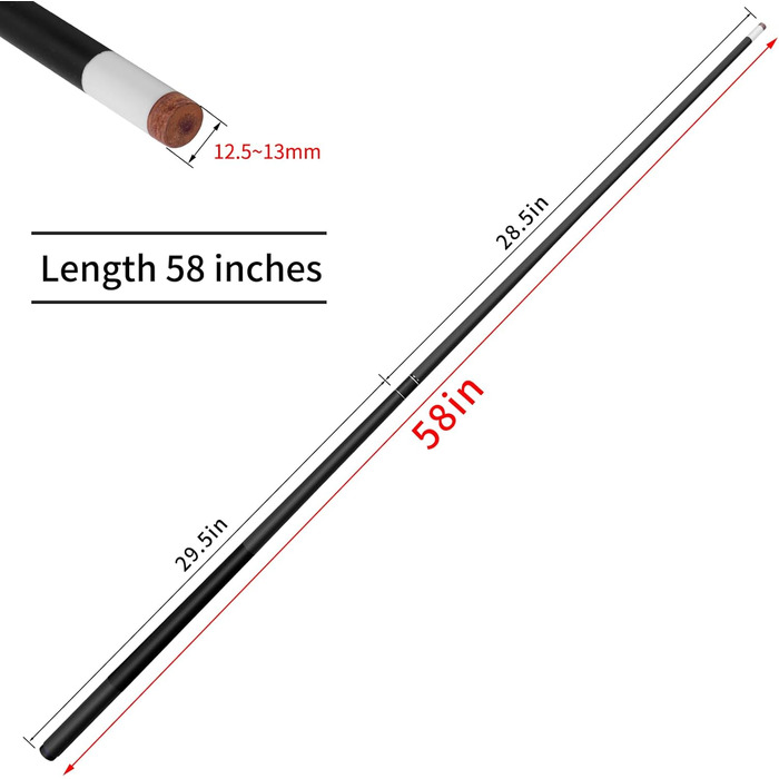 Набір для більярду Kmise Pool-Stick Set: професійний кий для більярду, 147 см, чорний. Підходить для гри вдома, в барі та в клубі.