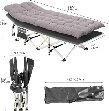 Кемпінгове ліжко YITAHOME для дорослих, розкладне, з матрацом, міцне, блакитне