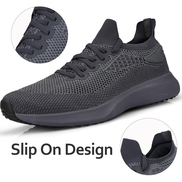 Чоловічі кросівки для занять спортом та бігу. Легкі, дихаючі, модель Slip-on. Колір: темно-сірий, розмір: 40 EU