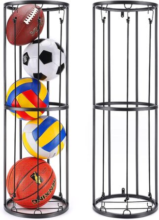 Стійка для баскетбольного м'яча на 2 яруси з 3 мотузками, органайзер для спортивних м'ячів, настінний тримач, для гаража, баскетболу, футболу