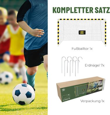 Футбольні ворота Umbro 300x200x110 см для саду і тренувань, металеві, чорні/жовті, для дітей і дорослих