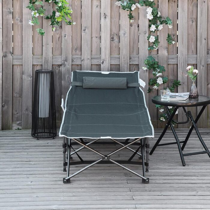 Розкладне туристичне ліжко Outsunny з подушкою та кишенею, сіре, 188 x 64,5 x 53 см, до 150 кг