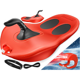 Слалом KESSER® Bob Alpina з LED-підсвіткою та тросом. Дитячий гірський санки, пластиковий санки для дітей та дорослих. Червоний.