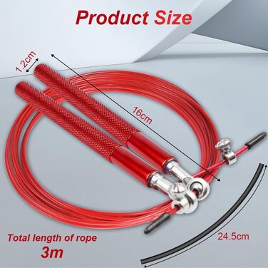 Скакалка Flintronic Speed Springseil: Регульована 300см з подвійним підшипником & алюмінієвою ручкою, для фітнесу, кросфіту, боксу та кардіо (#5 Червоний)