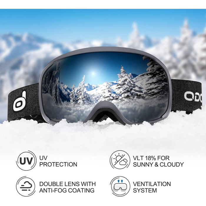 Шолом для катання на лижах та сноуборді Odoland з маскою, сірий, регульований, 60-61 см