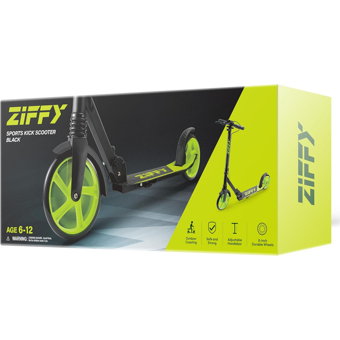 Тролетер ZIFFY для дітей та дорослих, 6-12 років, чорно-зелено-фіолетовий, колеса 200 мм, підшипники ABEC-9, амортизація, складний алюмінієвий каркас, регульований кермо 79-106 см, ручне гальмо, вантажопідйомність до 118 кг