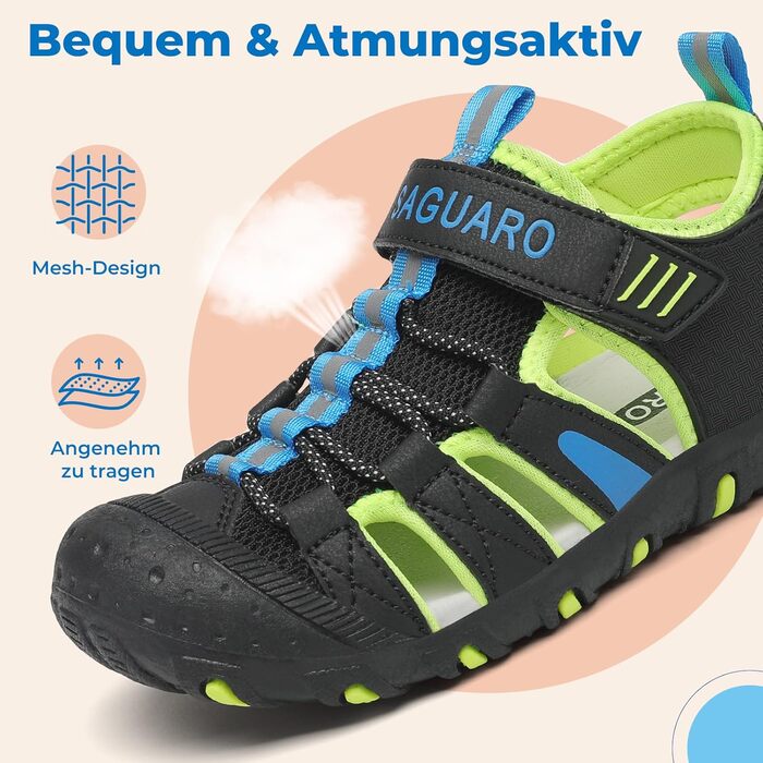 Сандалі дитячі SAGUARO закриті трекінгові для хлопчиків, літні вуличні, чорні, розмір 27 EU