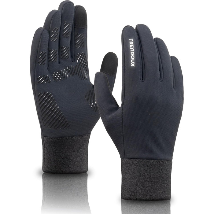 Терморукавички Trendoux для чоловіків та жінок, теплі велорукавички з флісовою підкладкою, сенсорні, водонепроникні, вітрозахисні, з антиковзанням, для бігу, їзди на велосипеді, водіння, чорні, XL