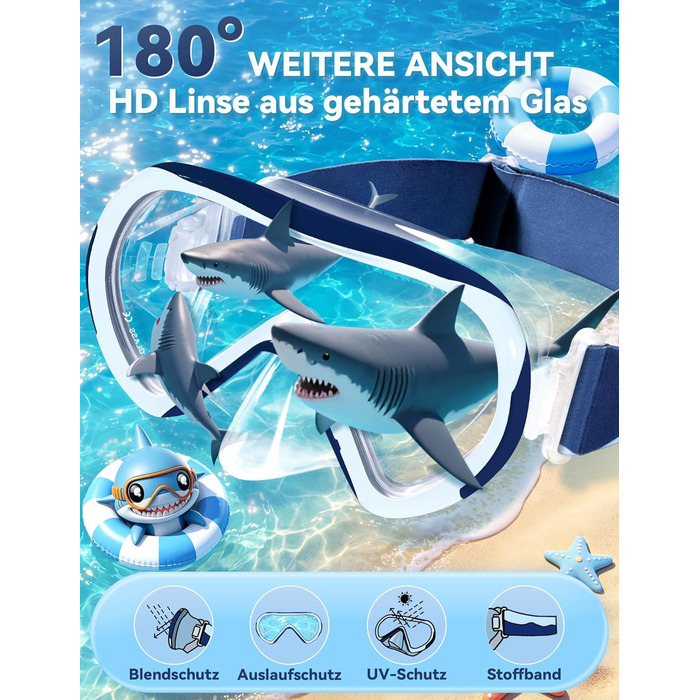 Набір для снорклінгу Supertrip SeaBlue L/XL (32-36 EU) для дітей: маска з панорамним оглядом 180°, ласти, трубка з клапаном