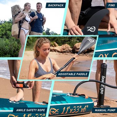 Надувні SUP-дошки InnoExpo 11' з преміум аксесуарами: стабільний дизайн, антиковзне покриття для підлітків та дорослих (футуристичний)