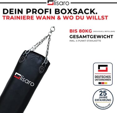 Боксерський мішок Lisaro Profi Boxsack 120x35 см для боксу, кікбоксингу та MMA, штучна шкіра (вініл), чорний, без наповнення