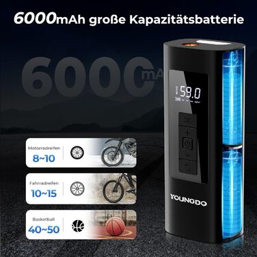 Електричний насос для велосипедів YOUNGDO 150PSI, акумуляторний компресор 6000mAh для всіх вентилів, мотоциклів та м'ячів