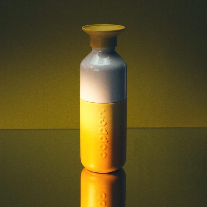Сталева пляшка для води Dopper 350 мл, Sunrise Yellow — герметична спортивна пляшка з нержавіючої сталі 18/8, без BPA, для спорту, офісу та подорожей