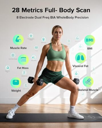 Вага RunSTAR для вимірювання жиру в тілі, персональна вага з 8 електродами, вимірювання ваги, жиру, BMI, м'язової маси та 28 параметрів тіла, додаток, 3 показники, 180 кг, чорний колір