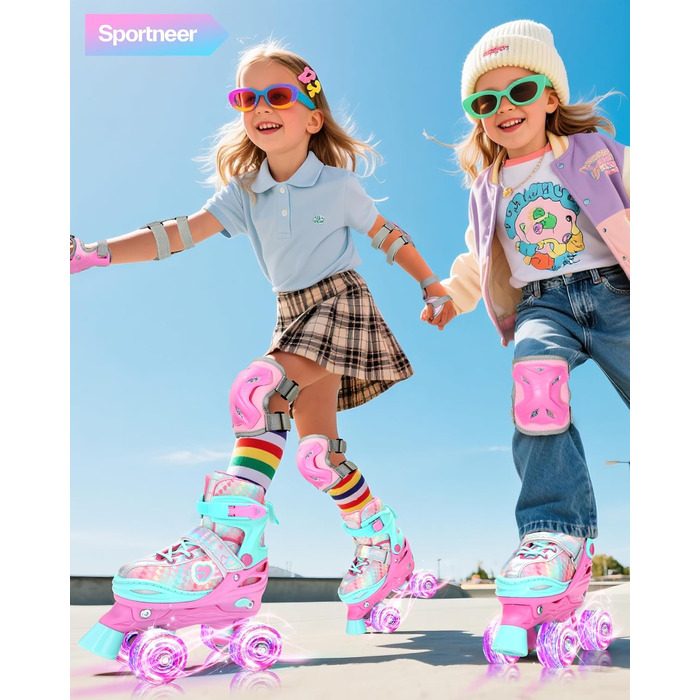 Дитячі ролики Sportneer з захистом, 8 світлових коліс, регульовані, для дівчаток, XS (26-29 EU), для дому та вулиці