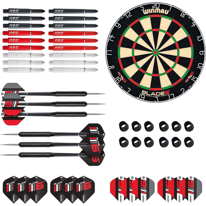 WINMAU Blade 6 професійна класична дротяна дартс-дошка з набором аксесуарів (2 комплекти дротиків)