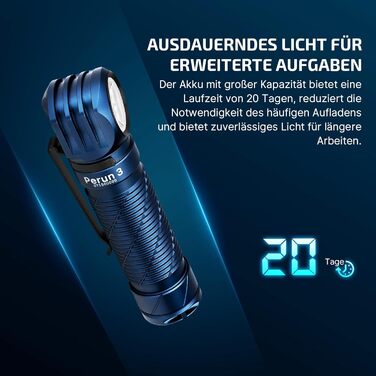 OLIGHT Perun 3 LED налобний ліхтар: перезарядна модель, 3000 люмен, 7 режимів, датчик, червоне світло, водонепроникність IP68. Ідеально для кемпінгу, риболовлі, полювання. Колір: Midnight Blue