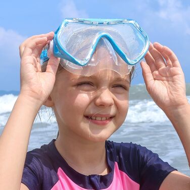 Дитяча маска для снорклінгу Findway з набірною маскою та антизапітніючою поверхнею, 180° панорама, для дітей 4-16 років, блакитна