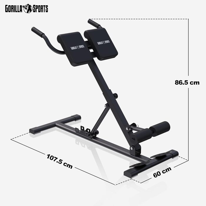Тренування спини GORILLA SPORTS®: складаний, регульований, стабільний, до 150 кг, сталь, чорний. Гіпер-розгинач, тренажер для спини та пресу, для дому
