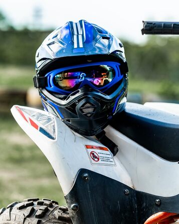 Дитячий мотоциклетний шолом ILM Motocross з окулярами та рукавичками, ECE сертифікований (S, Синій/Срібний)