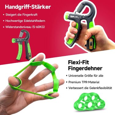 FitBeast Набір для тренування рук (5 шт.): підручники для підручників, розтискачі пальців, м'яч для хватання та м'яч для зняття стресу для спортсменів (світло-зелений)