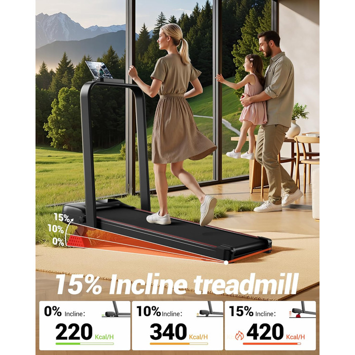 Lontek Walking Pad: Біговий килимок з нахилом 15% для дому з 2.5PS мотором та трійною амортизацією. Макс. навантаження 136 кг, чорний