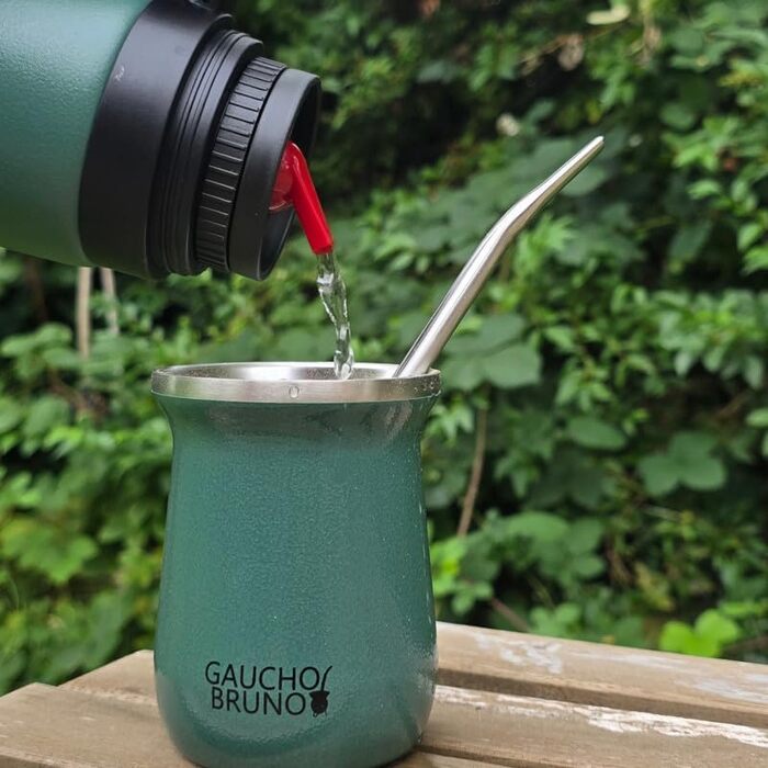 Термос Gaucho Bruno Yerba Mate з носиком, ручкою та гвинтовою кришкою, нержавіюча сталь із зеленим покриттям Crinkle, для гарячих та холодних напоїв
