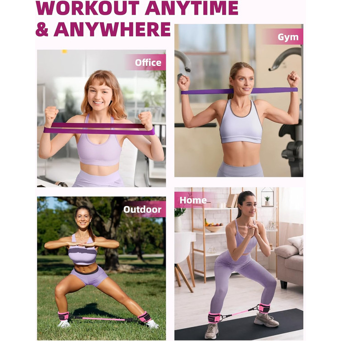 Набір еластичних стрічок для фітнесу: стрічки опору та манжети для тренувань ніг та тіла. Ідеально для йоги, фітнесу вдома та залу. З інструкцією.