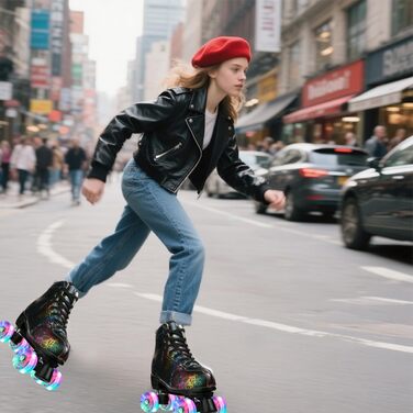 Роликові ковзани унісекс Double Raw з підсвічуванням, класичні високі черевики з PU шкіри, 4 колеса, для початківців, жіночі, чоловічі, дитячі, для залу та вулиці, чорний, розмір 39