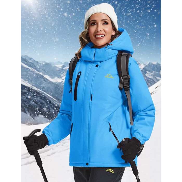 TACVASEN жіноча зимова куртка, водонепроникна, для активного відпочинку та катання на сноуборді, з флісовою підкладкою та знімним капюшоном, колір: блакитний, розмір XL