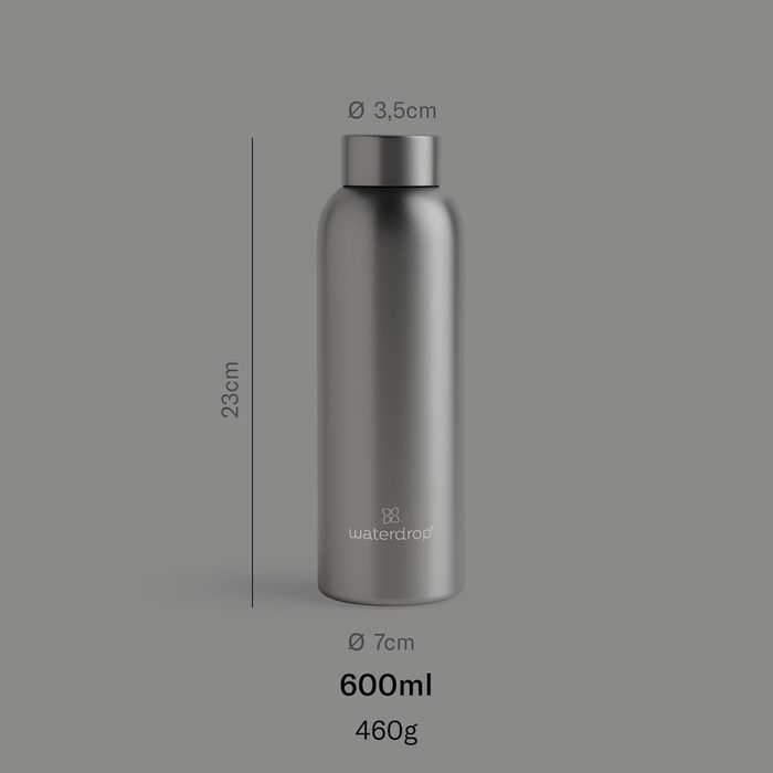 Термобутилка waterdrop® 600 мл із нержавіючої сталі, подвійні стінки, герметична, збереження холоду до 24 годин, тепла до 12 годин, підходить для газованої води, ударостійка