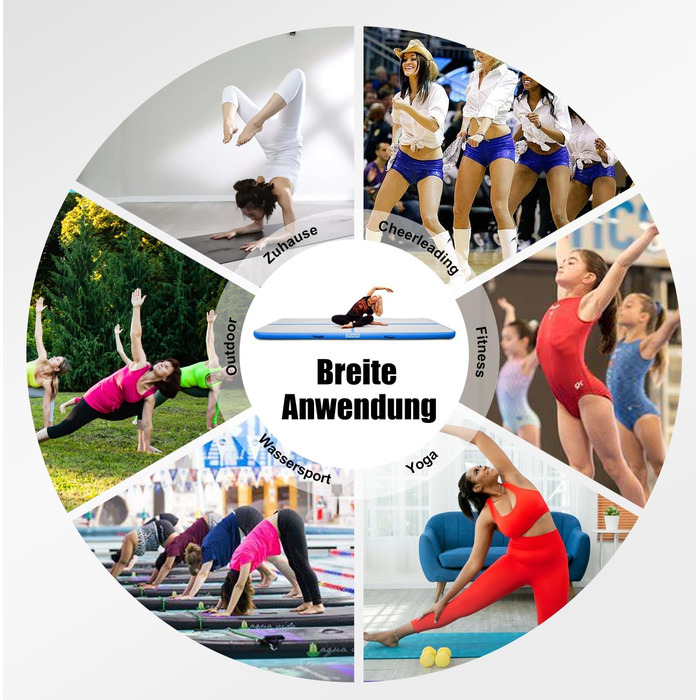 Надувна гімнастична матка (килимок) для дому, вулиці, фітнесу, йоги, тренувань, челедингу та водного спорту, 10 см заввишки, з антиковзким покриттям, 3м/4м/5м