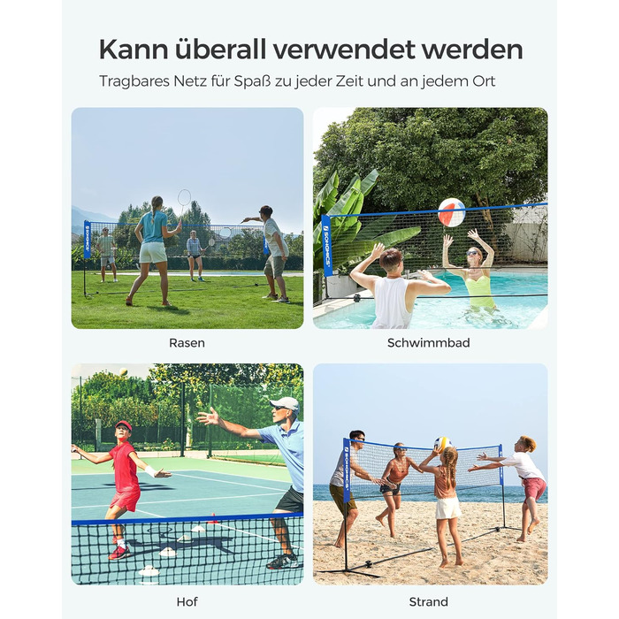 SONGMICS Сітка для бадмінтону/волейболу, регульована висота, переносний набір (300/400/500 см, блакитна)