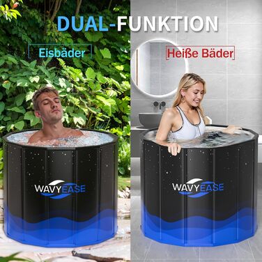 Портативна складана ванна для дорослих (80x66 см) - для відпочинку, душу, SPA, крижаного душу для спортсменів (чорний)