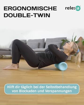 Ролик для масажу м'язів і фасцій relexa double-twin, 4 ергономічні зони для шиї, спини, сідниць і ніг, глибокий вплив, чорний
