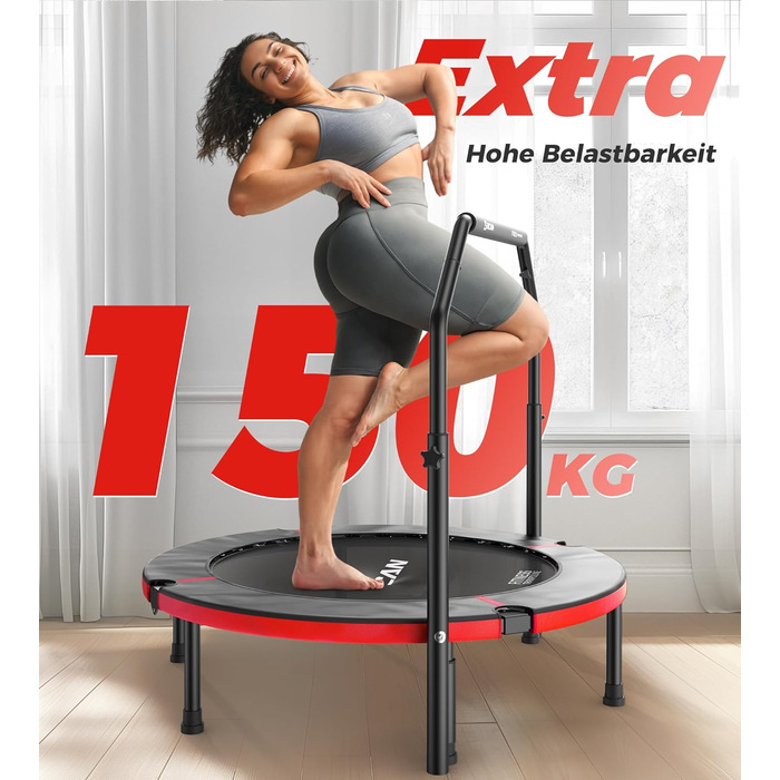 Міні-батут BCAN для дому, 102 см, складний, для дорослих, з регульованою ручкою, вантажопідйомність 150 кг, для фітнесу та тренувань вдома