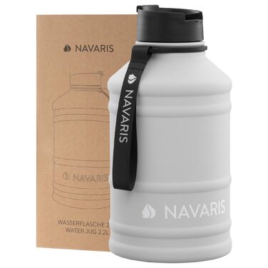 Фляга для фітнесу Navaris 2,2 л: спортивна пляшка з нержавіючої сталі, без BPA, сірий світлий колір