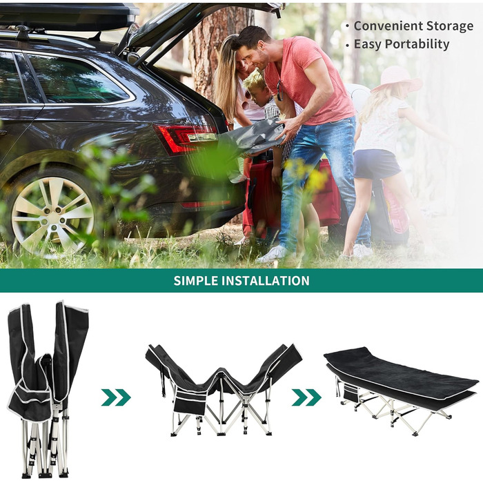 Зручне розкладне ліжко YITAHOME для кемпінгу та відпочинку на природі. Міцне, розкладне ліжко з матрацом, чорного кольору. Ідеально для подорожей та відпочинку на відкритому повітрі.