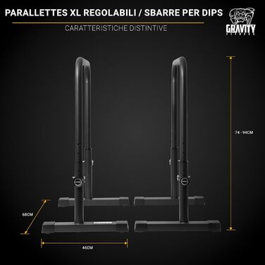 Паралети Gravity Fitness XL, регульовані бруси для калістеніки та домашнього спортзалу, 38 мм ручки для віджимань, L-сіту, підтягувань, міцні турнік-бруси для силових тренувань