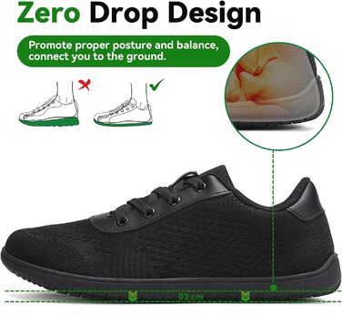 Кросівки для бігу Barfußschuhe: чоловічі та жіночі, зручні, дихаючі, з широкою передньою частиною, антиковзкі, чорні, 43 EU