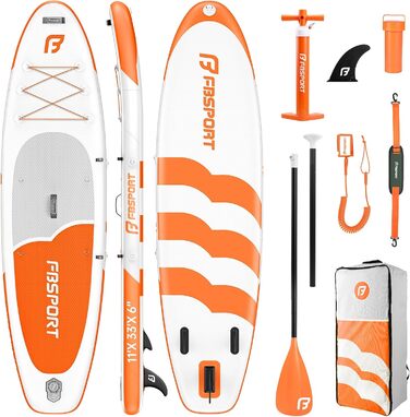 FBSPORT SUP дошка Stand Up Paddle 335 см для дорослих, надувна, з антиковзким покриттям, 160 кг, комплект з насосом та аксесуарами для йоги, подорожей, серфінгу, помаранчевий