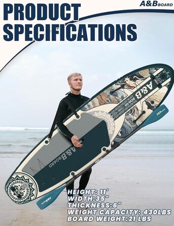 Надувний SUP-борд ABBOARD 335 см для двох осіб, зелений – комплект з преміум аксесуарами, вантажність 200 кг