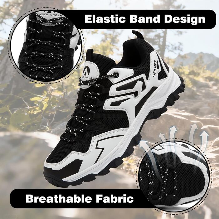 Чоловічі туристичні черевики для трекінгу та хайкінгу. Легкі Outdoor черевики для кемпінгу та трейлраннінгу (42 EU, Чорний/Білий)