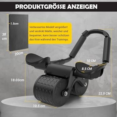 Ролер для пресу COFOF - тренажер для пресу з автоматичним відскоком, килимок для колін та підтримка ліктів, стабільні подвійні колеса